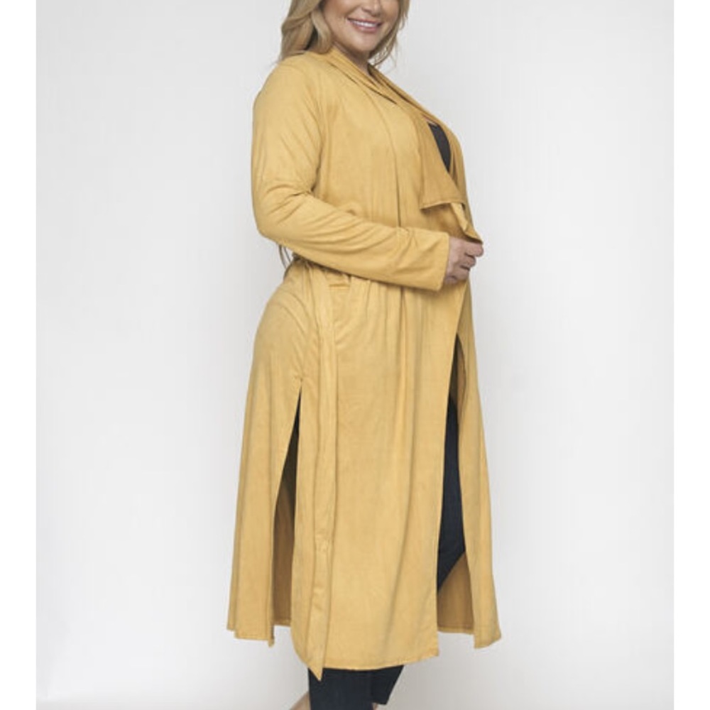 ❤️LAST NEW 1X Mustard Faux Suede Duster Cardigan - Picture 5 of 6